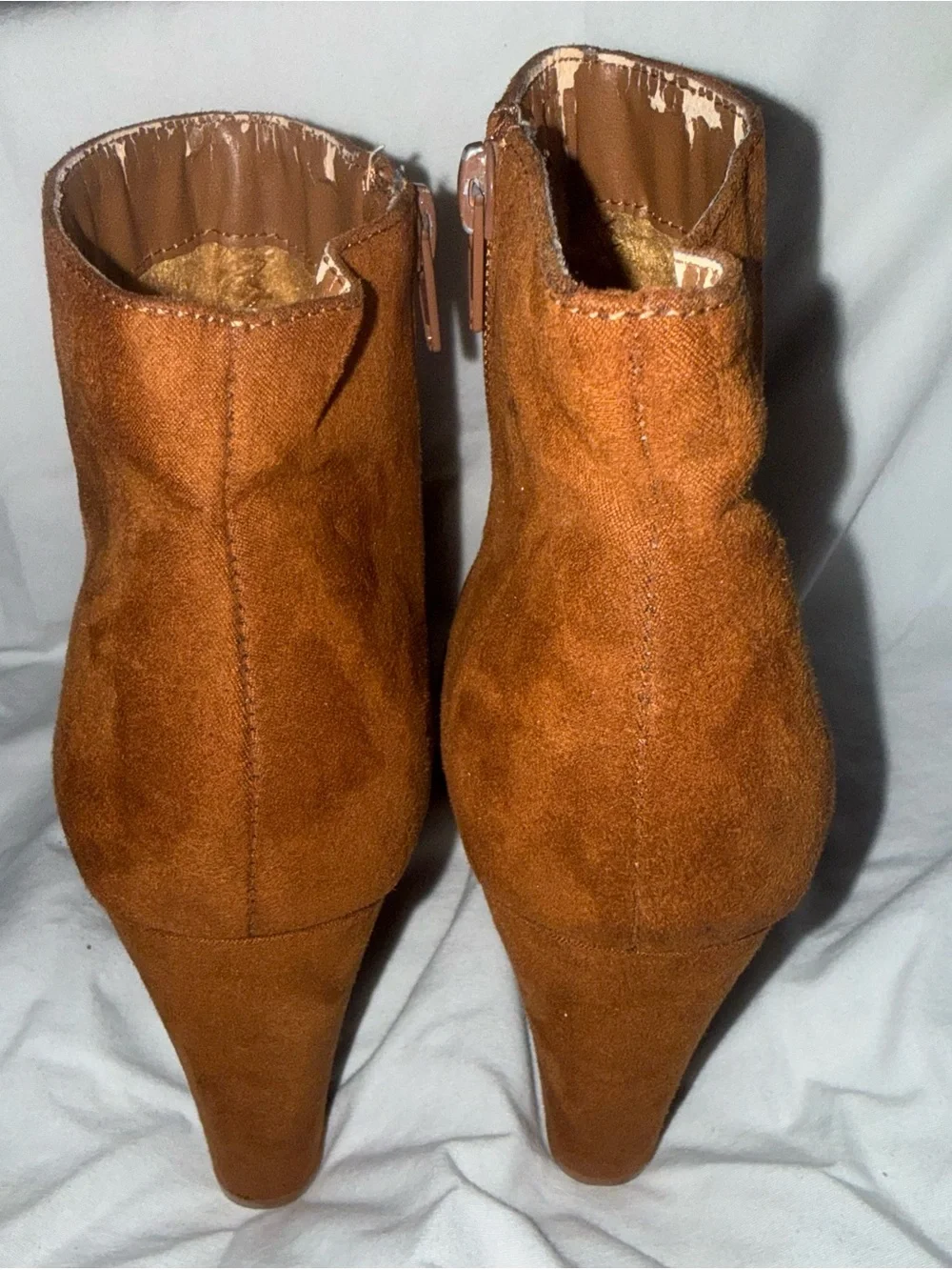 Bamboo Brown Faux Suede Block Heel Ankle Booties